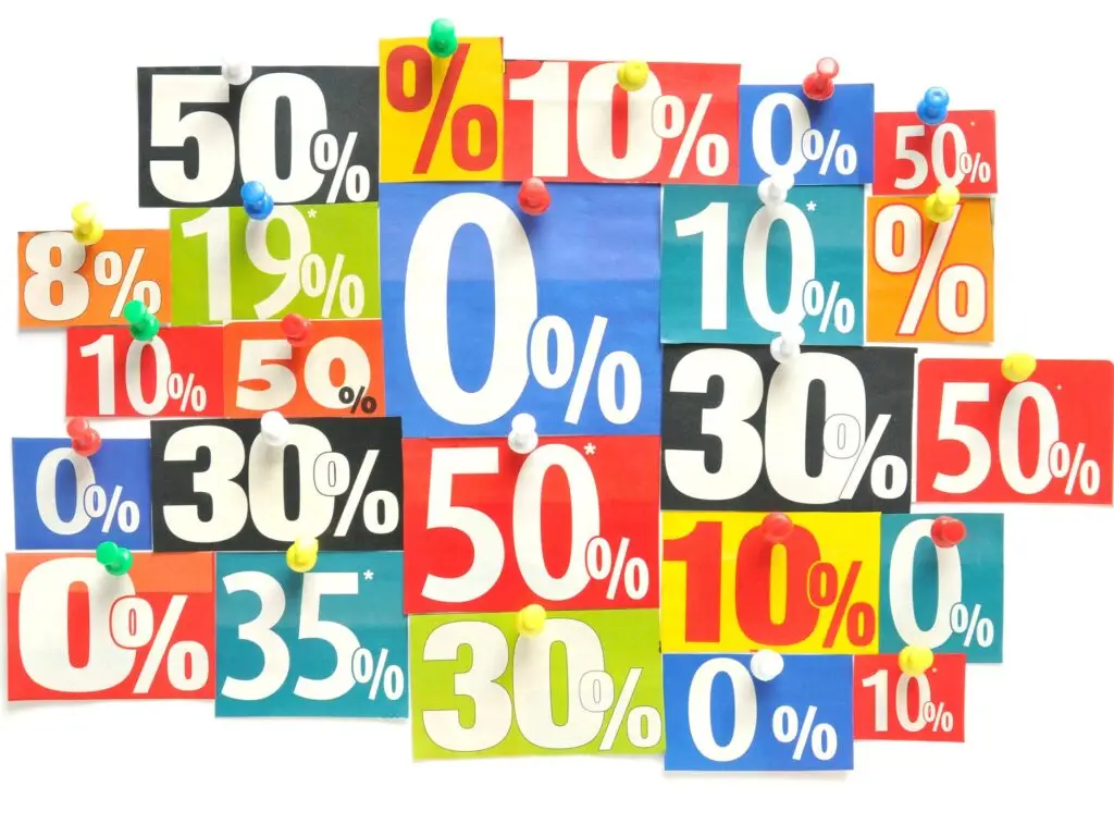 Different percentages to illustrate discounts with Centrepoint privileges programme